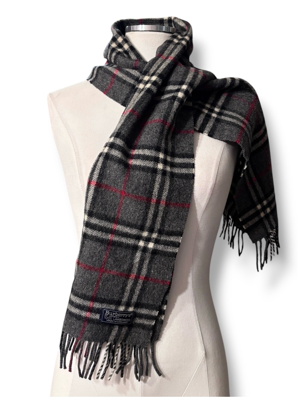 BURBERRY Grey Heritage Plaid Lambswool Scarf VINTAGE